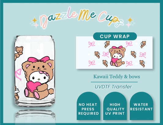 Kawaii teddy bear & bows UVDTF Transfer