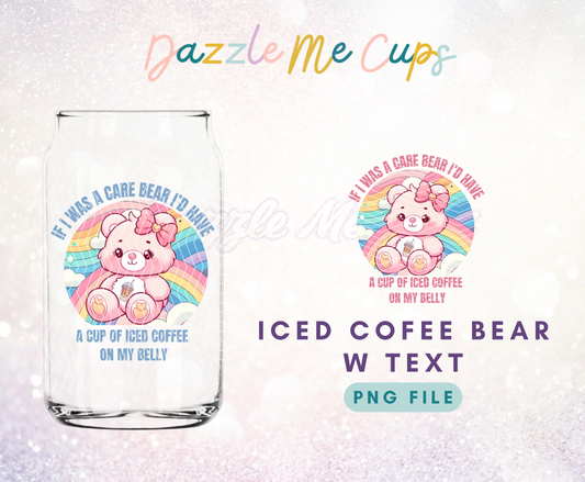 Iced coffee bear with text PNG